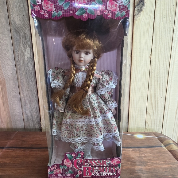 Vintage Classic Beauty Porcelain Doll with Red Hair Country Dress Hat Totsy - Picture 1 of 7